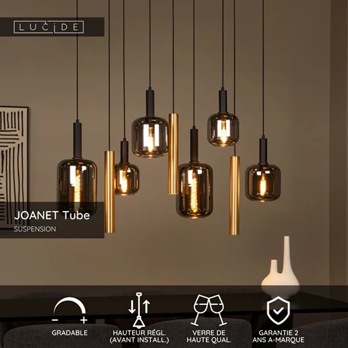 Lucide JOANET Tube - Suspension - 6xE27 - Laiton - USP